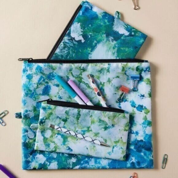NWT Demdaco Collab with Art Lifting  White Flowers - 3pc Pouch Set- - Picture 1 of 6